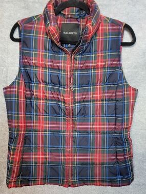 Talbots Plaid Down Puffer Vest in Red & Navy